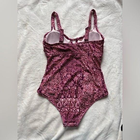 Kona Sol Boho Medallion Printed Pink Maroon One-Piece Swimsuit - Picture 3 of 7